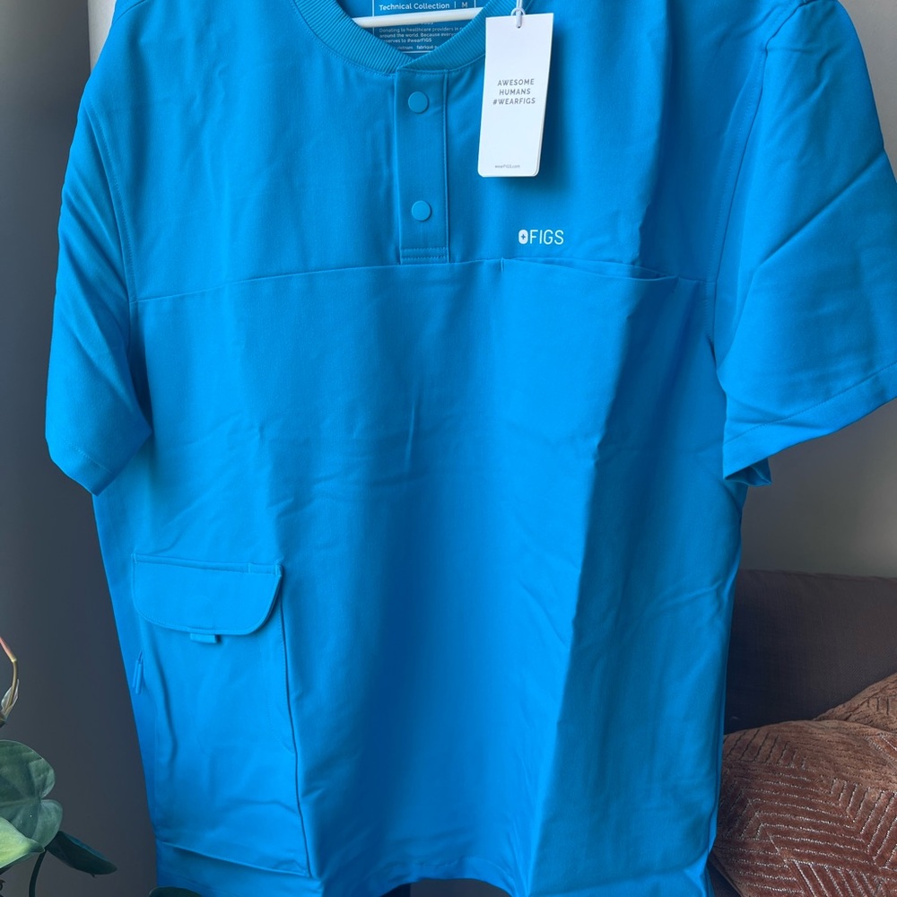 Figs Nome Henley Scrub Top in Extreme Blue